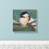 Niedlicher Winter Black Capped Chickadee Canvas Pr Leinwanddruck (Insitu (Holzboden))