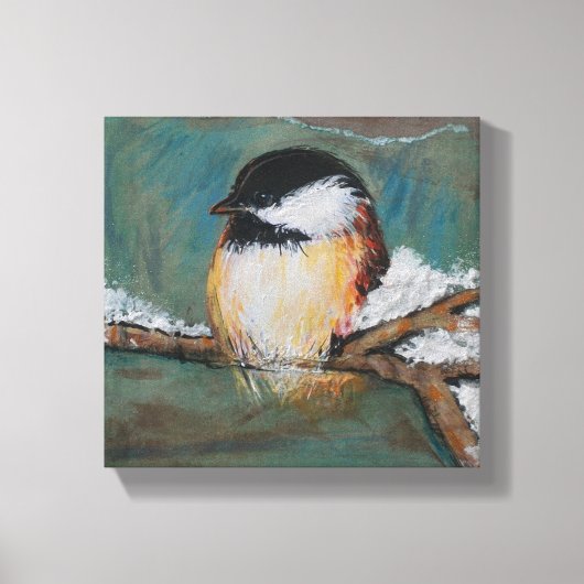 Niedlicher Winter Black Capped Chickadee Canvas Pr Leinwanddruck (Vorderseite)