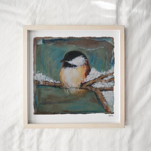Niedlicher Winter Black Capped Chickadee Kunst, Di Poster