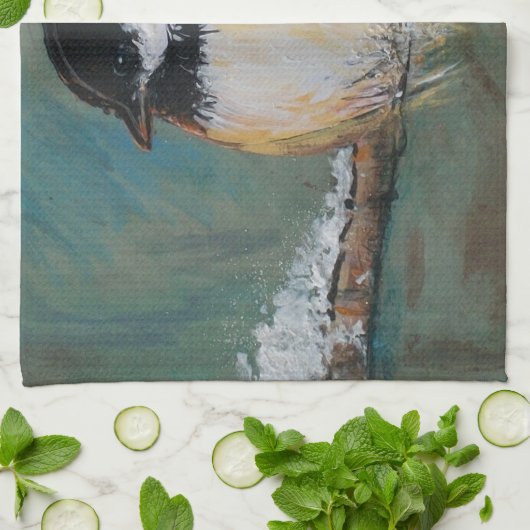 Niedlicher Winter Black Capped Chickadevogel Geschirrtuch (Gefaltet)