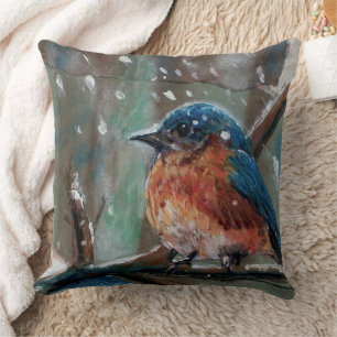 Niedlicher Winter-blaues Vogel Throw-Kissen Kissen