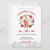 Niedlicher Winter Bunny Poinsettia Weihnachtsfest  Einladung (Vorderseite)