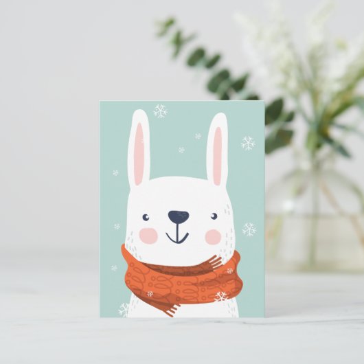 Niedlicher Winter Bunny Postkarte (Stehend Vorderseite)