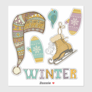 Niedlicher Winter Collage Eis Skate Strick Strumpf Aufkleber