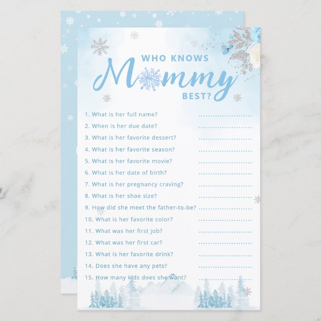Niedlicher Winter, der Mama Best Baby Shower Game  (Vorne/Hinten)