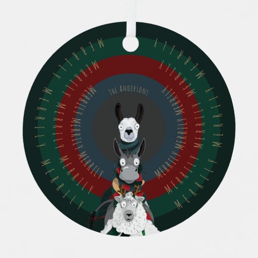 Niedlicher Winter Donkey, Llama & Sheep Ornament Aus Metall (Vorderseite)