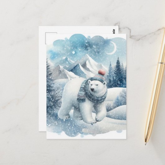 Niedlicher Winter Eisbär Winter Zusatztext Postkarte (Vorderseite/Rückseite Beispiel)