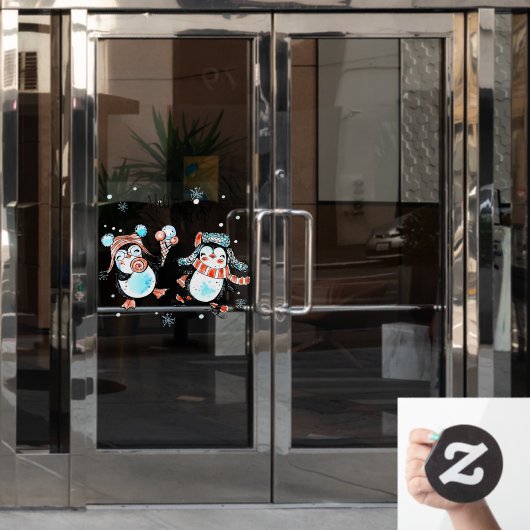 Niedlicher Winter Happy Pinguin's Shop Fensteraufkleber (Büro Tür)