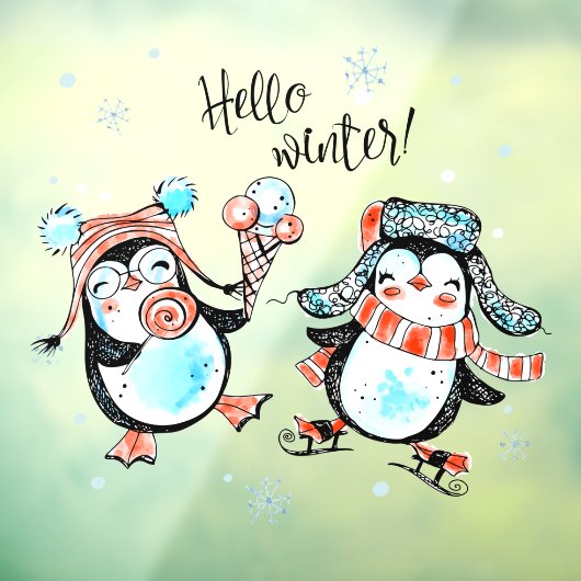 Niedlicher Winter Happy Pinguin's Shop Fensteraufkleber (Blatt 3)