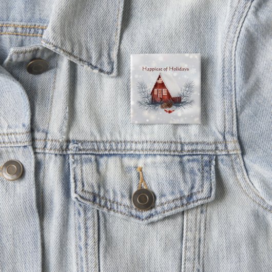 Niedlicher Winter Hütte Weihnachtsfeiertag Button (Beispiel)