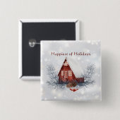 Niedlicher Winter Hütte Weihnachtsfeiertag Button (Vorne & Hinten)