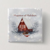 Niedlicher Winter Hütte Weihnachtsfeiertag Button (Vorderseite)