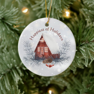 Niedlicher Winter Hütte Weihnachtsfeiertag Keramik Ornament