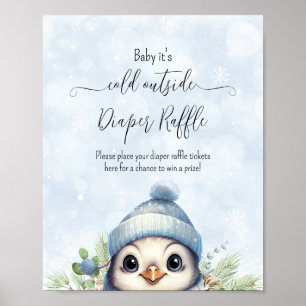 Niedlicher Winter Pinguin Blue Baby Duschzeichen Poster