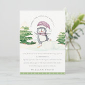 Niedlicher Winter Pinguin Grün Kinder jeden Alters Dankeskarte (Stehend Vorderseite)