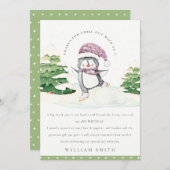 Niedlicher Winter Pinguin Grün Kinder jeden Alters Dankeskarte (Vorne/Hinten)