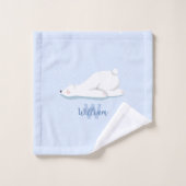 Niedlicher Winter Polar Bär Individuelle Name Kind Badhandtuch Set (Waschlappen)