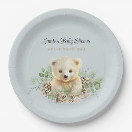 Niedlicher Winter Polar Bear Blue Boy Baby Dusche Pappteller
