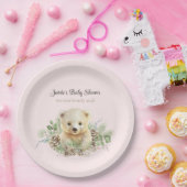 Niedlicher Winter Polar Bear Pink Girl Babydusche Pappteller (Party)