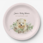 Niedlicher Winter Polar Bear Pink Girl Babydusche Pappteller (Vorderseite)