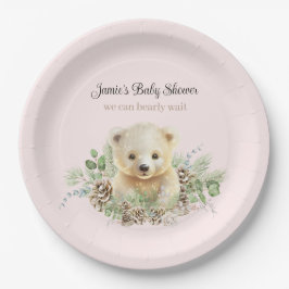Niedlicher Winter Polar Bear Pink Girl Babydusche Pappteller