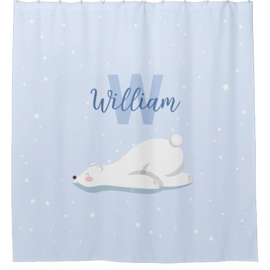 Niedlicher Winter-Polarbär Individuelle Name Kinde Duschvorhang (Vorderseite)
