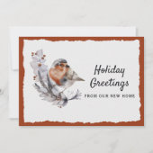 Niedlicher Winter Robin Rust Gray Holiday Moving Ankündigung (Vorderseite)