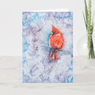 Niedlicher Winter Roter Kardinal Bird auf Bäume Wa Feiertagskarte