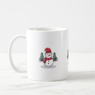 Niedlicher Winter-Schneemann mit roter Mütze Kaffeetasse