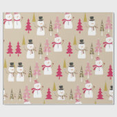 Niedlicher Winter Snowman Pink Weihnachtsbaumen Ki Geschenkpapier (Flach)