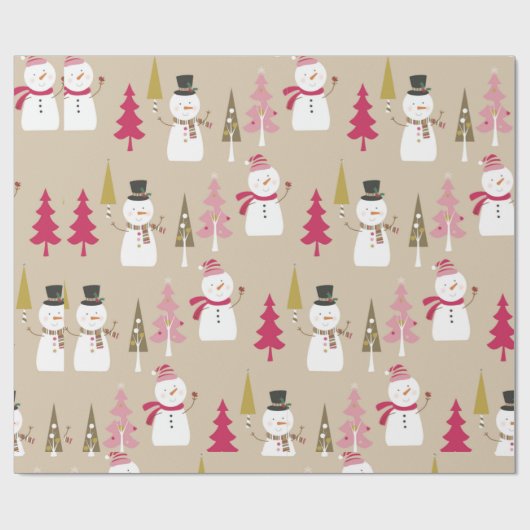 Niedlicher Winter Snowman Pink Weihnachtsbaumen Ki Geschenkpapier (Flach)