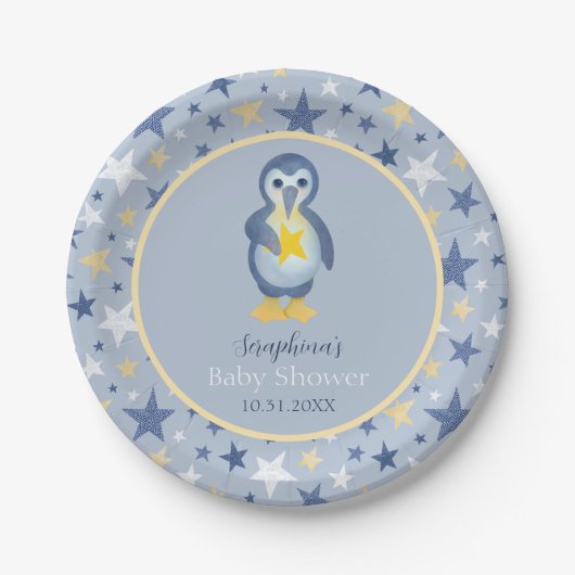 Niedlicher Winter Star Pinguin Kinderdusche Pappteller (Vorderseite)