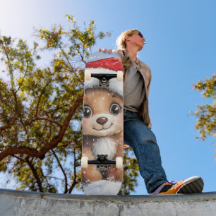 Niedlicher Winter Weihnachten Santa Bär Cub Aquare Skateboard