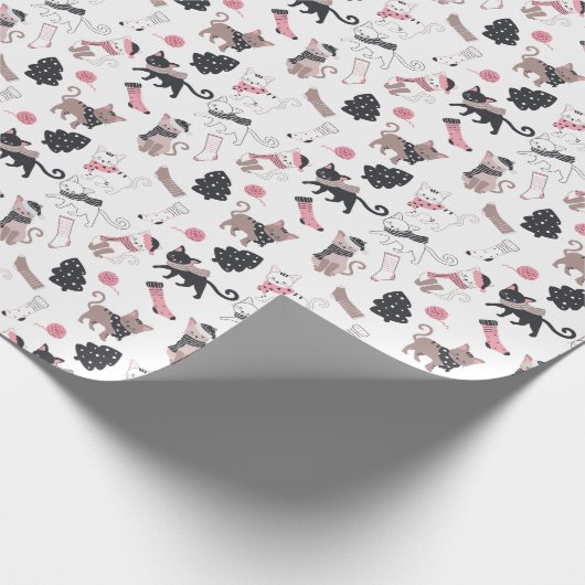 Niedlicher Winter Weihnachts-Katzenmuster Geschenkpapier (Ecke)
