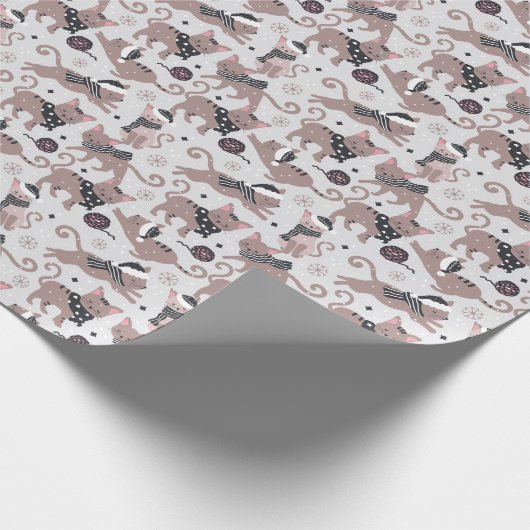 Niedlicher Winter Weihnachts-Katzenmuster Geschenkpapier (Ecke)