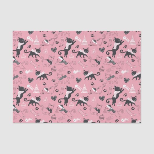 Niedlicher Winter Weihnachts-Katzenmuster Seidenpapier (Vorderseite)