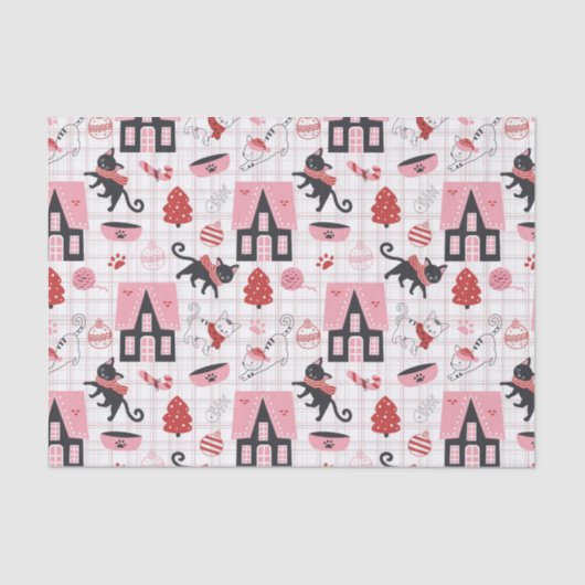 Niedlicher Winter Weihnachts-Katzenmuster Seidenpapier (Vorderseite)