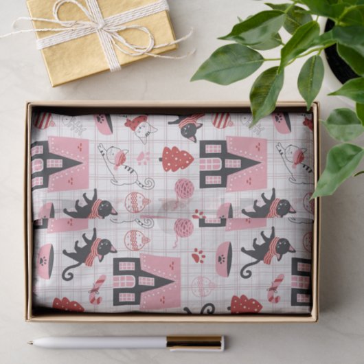 Niedlicher Winter Weihnachts-Katzenmuster Seidenpapier (Geschenk)