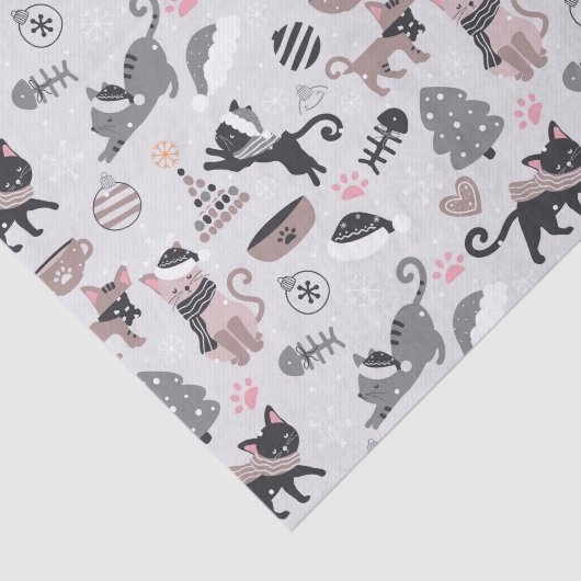 Niedlicher Winter Weihnachts-Katzenmuster Seidenpapier (Ausschnitt)