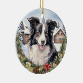 Niedlicher Winter Weihnachtsborder Collie Keramik Ornament (Rechts)