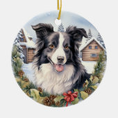 Niedlicher Winter Weihnachtsborder Collie Keramik Ornament (Vorne)