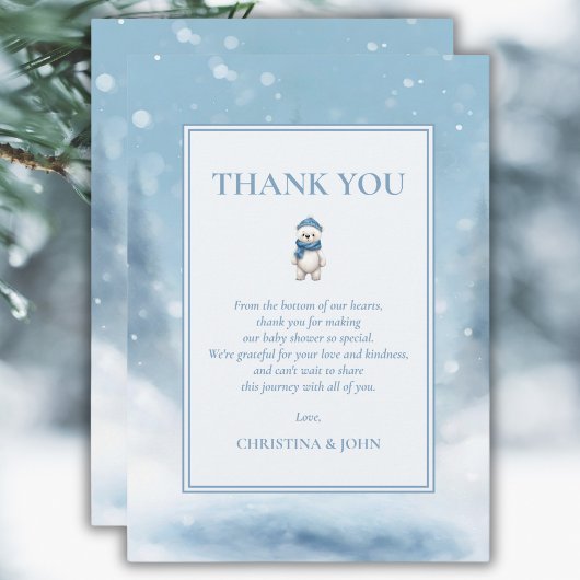 Niedlicher Winterbär Blue Baby Dusche Dankeskarte