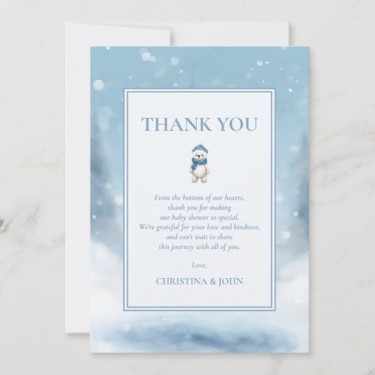 Niedlicher Winterbär Blue Baby Dusche Dankeskarte (Vorderseite)