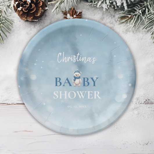 Niedlicher Winterbär Blue Baby Dusche Pappteller