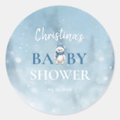 Niedlicher Winterbär Blue Baby Dusche Runder Aufkleber (Vorderseite)