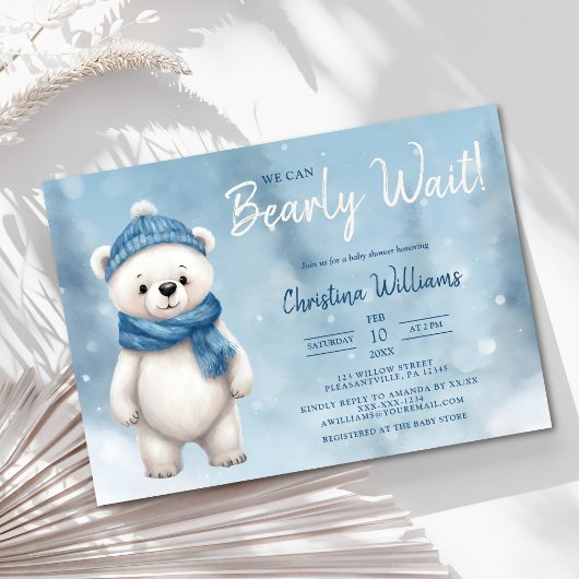 Niedlicher Winterbär Blue Boy Babydusche Einladung