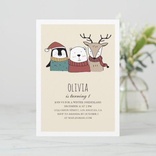 Niedlicher Winterbär. Muttertier von Onederland Einladung (Stehend Vorderseite)