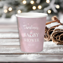 Niedlicher Winterbär Pink Babydusche Pappbecher