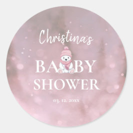 Niedlicher Winterbär Pink Babydusche Runder Aufkleber