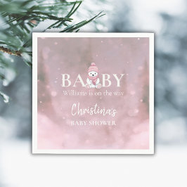 Niedlicher Winterbär Pink Babydusche Serviette